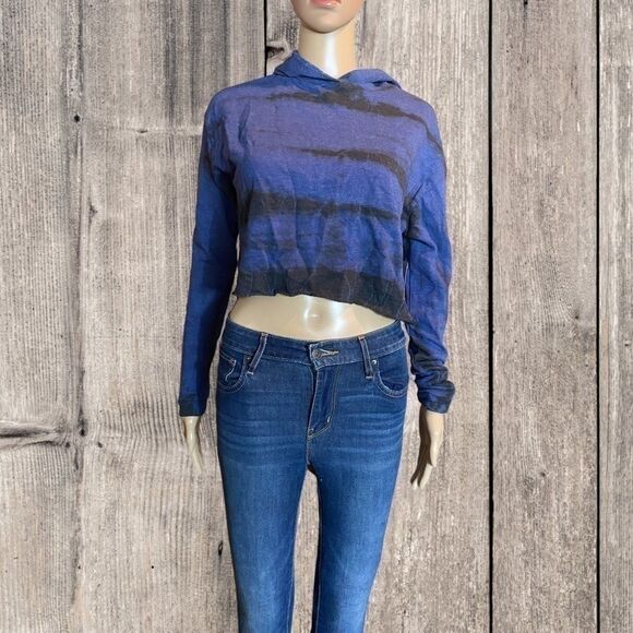 Z by Zella Mosey Tie Dye Cropped Hoodie Blue Black XS - Picture 2 of 6